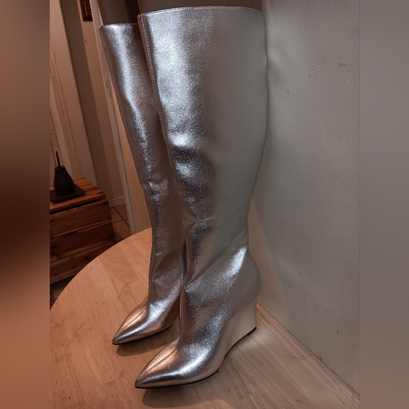 OPEN EDIT Erik Wedge Tall Boot In Silver Metallic - Picture 5 of 8